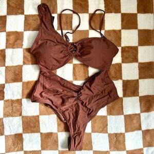 Qinsen Brown Monokini Swimsuit XL